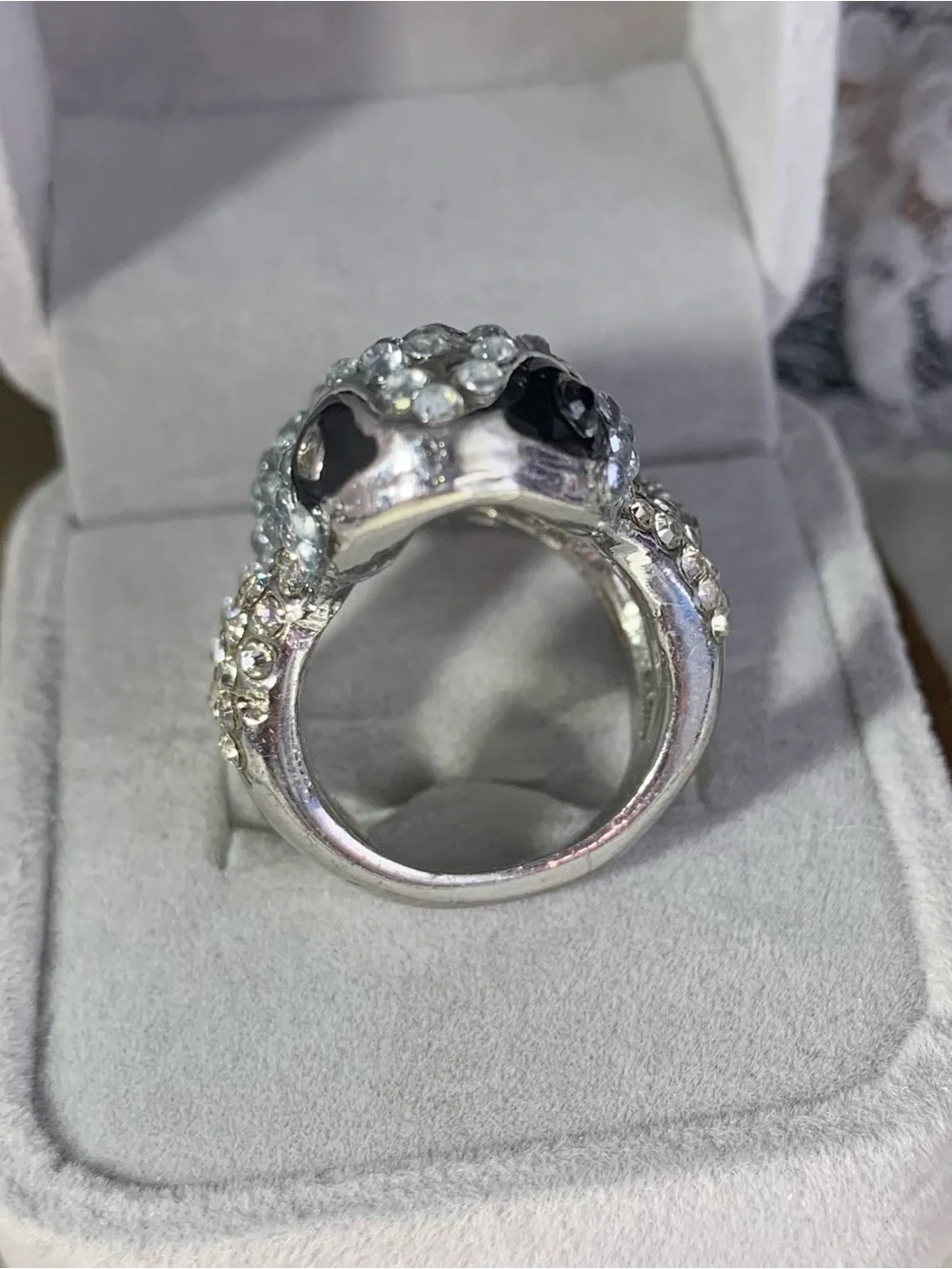 Silver Crystal Lizard Ring - Sparkling Statement Ring size 7